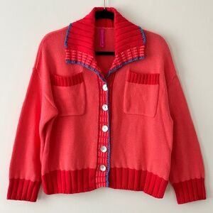 Zaket & Plover 100% Cotton Collared Button Up Coral Cardigan